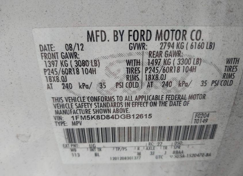 Photo 9 of 2013 Ford Explorer XLT (VIN 1FM5K8D84DGB12615)