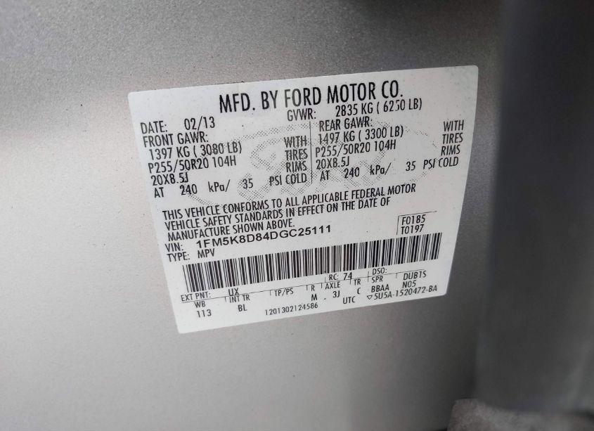 Photo 9 of 2013 Ford Explorer XLT (VIN 1FM5K8D84DGC25111)