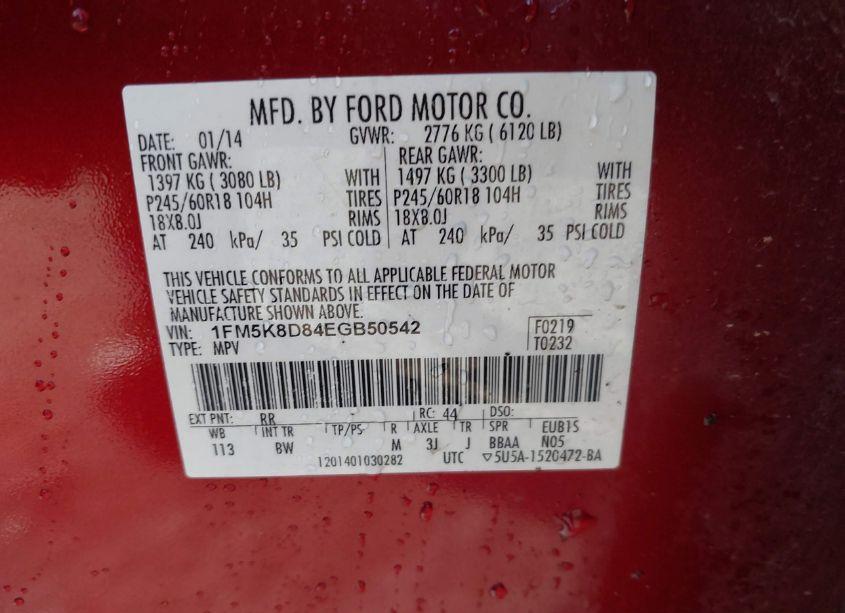 Photo 9 of 2014 Ford Explorer XLT (VIN 1FM5K8D84EGB50542)