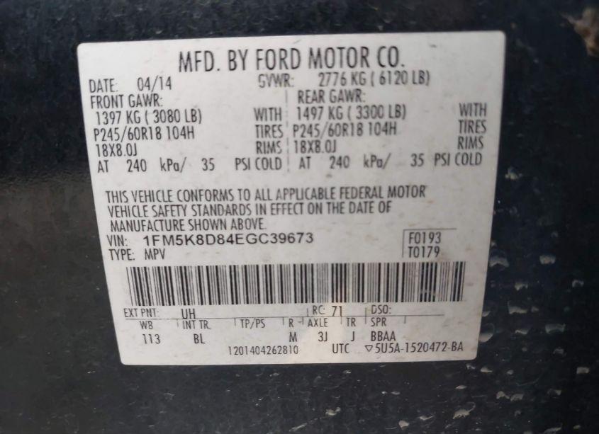 Photo 9 of 2014 Ford Explorer XLT (VIN 1FM5K8D84EGC39673)