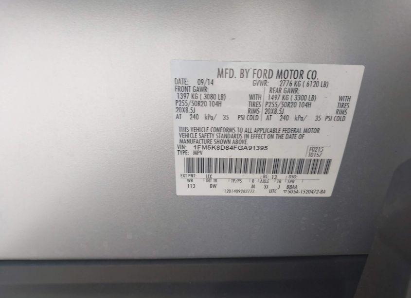 Photo 9 of 2015 Ford Explorer XLT (VIN 1FM5K8D84FGA91395)