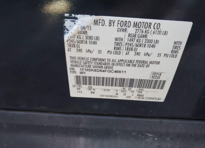 Photo 9 of 2015 Ford Explorer XLT (VIN 1FM5K8D84FGC46611)