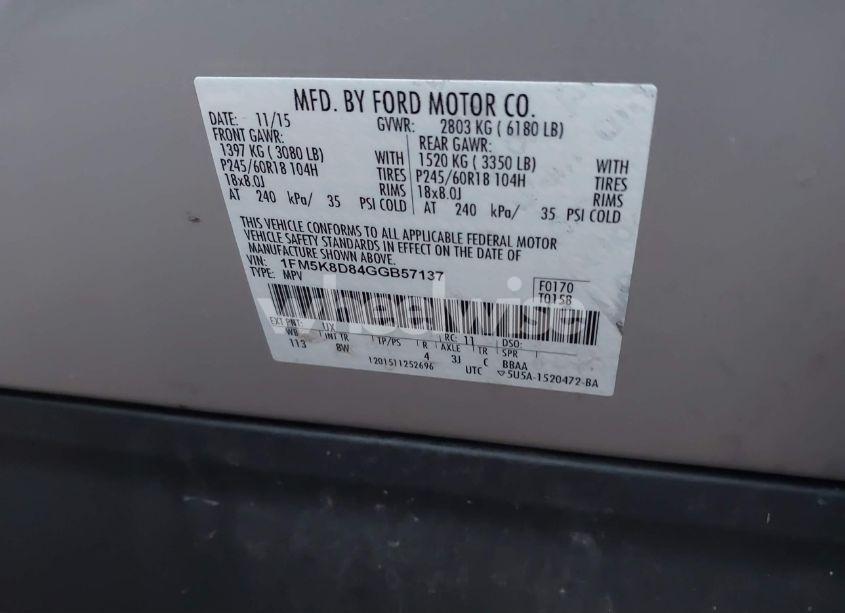 Photo 9 of 2016 Ford Explorer XLT (VIN 1FM5K8D84GGB57137)