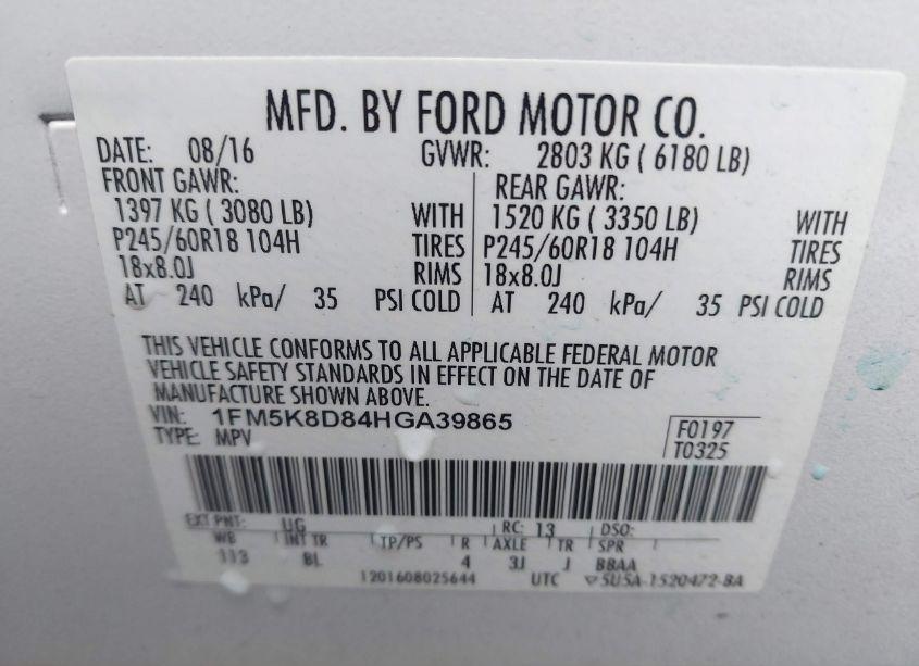 Photo 9 of 2017 Ford Explorer XLT (VIN 1FM5K8D84HGA39865)