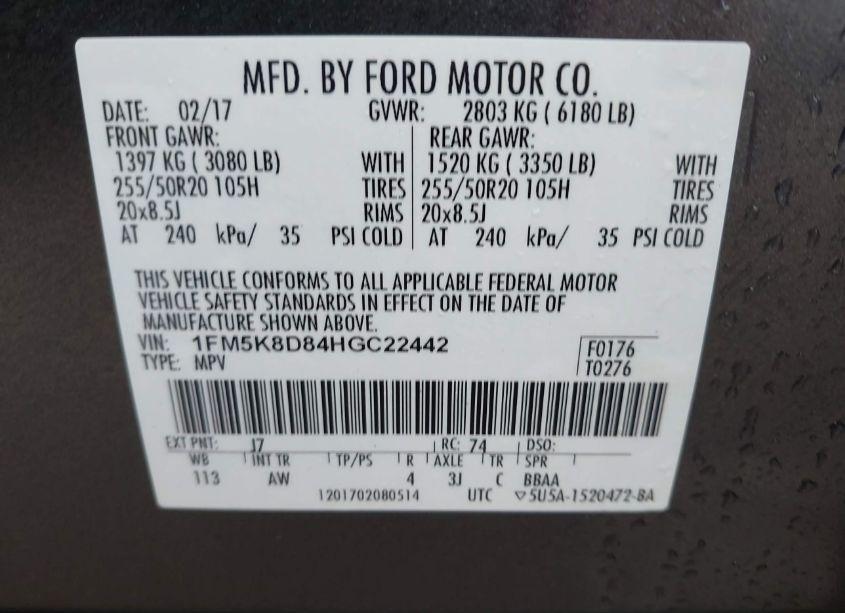 Photo 9 of 2017 Ford Explorer XLT (VIN 1FM5K8D84HGC22442)