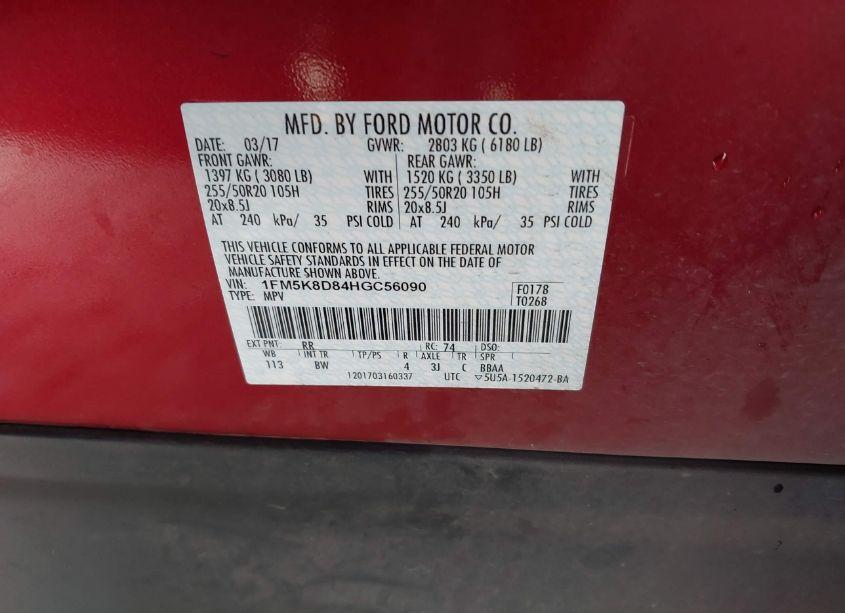 Photo 9 of 2017 Ford Explorer XLT (VIN 1FM5K8D84HGC56090)