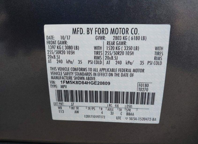 Photo 9 of 2017 Ford Explorer XLT (VIN 1FM5K8D84HGE20809)