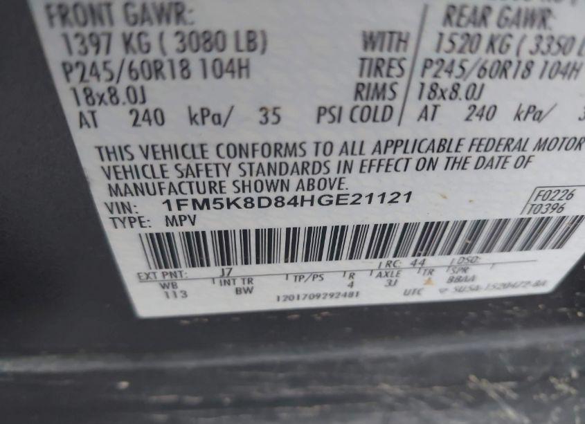 Photo 9 of 2017 Ford Explorer XLT (VIN 1FM5K8D84HGE21121)