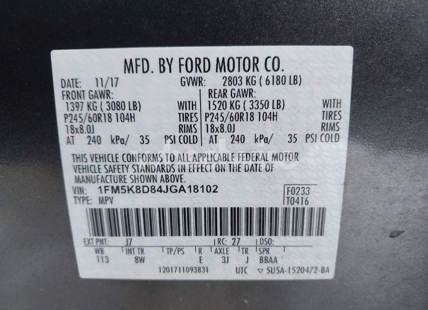 Photo 9 of 2018 Ford Explorer XLT (VIN 1FM5K8D84JGA18102)