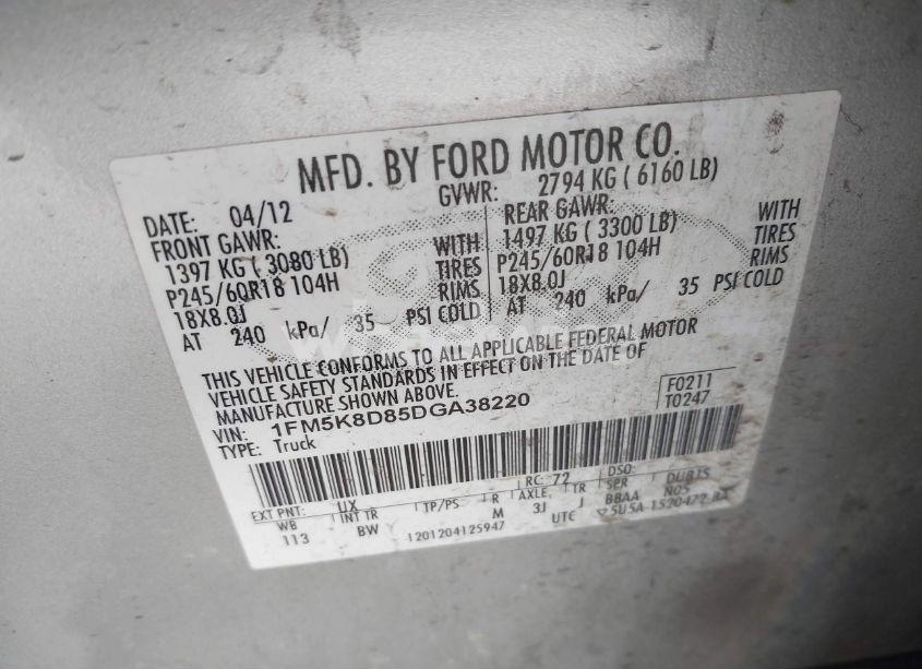 Photo 9 of 2013 Ford Explorer XLT (VIN 1FM5K8D85DGA38220)