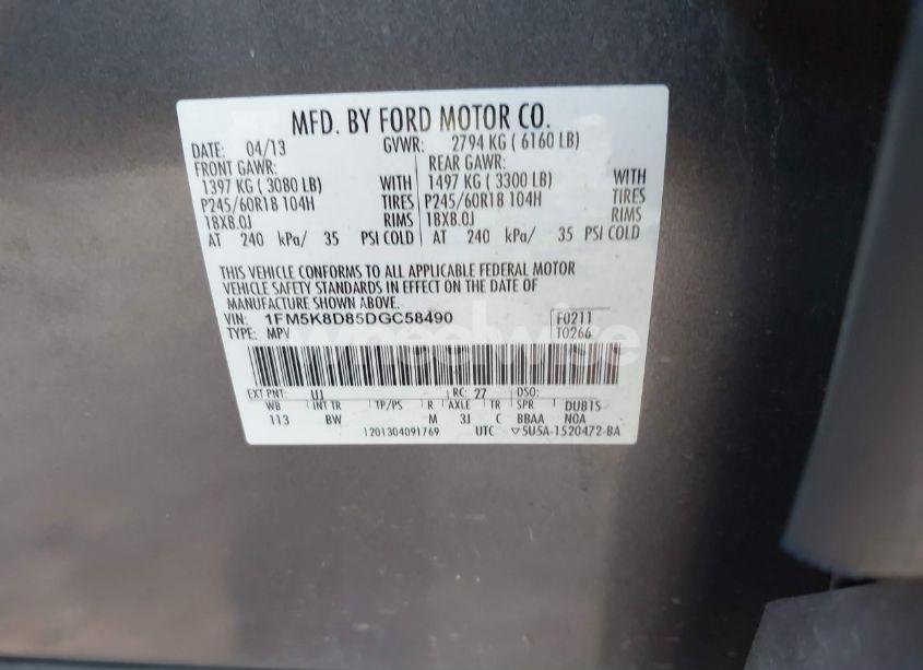 Photo 9 of 2013 Ford Explorer XLT (VIN 1FM5K8D85DGC58490)