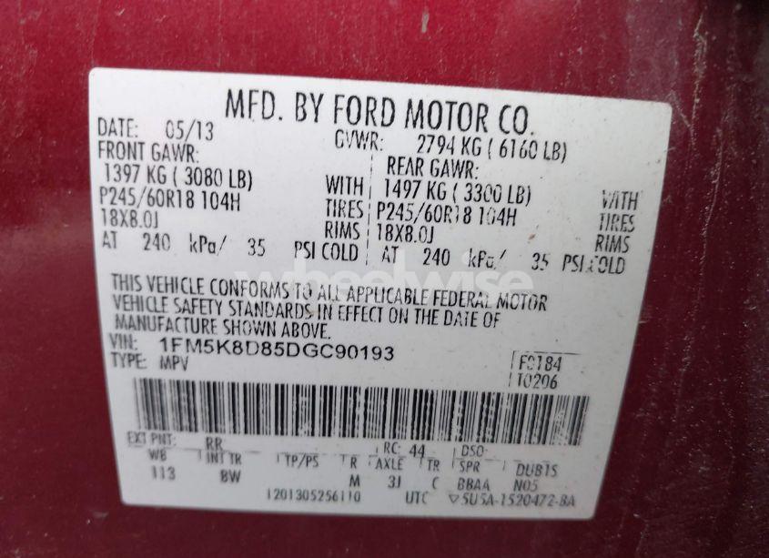 Photo 9 of 2013 Ford Explorer XLT (VIN 1FM5K8D85DGC90193)