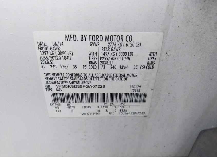 Photo 9 of 2015 Ford Explorer XLT (VIN 1FM5K8D85FGA07228)