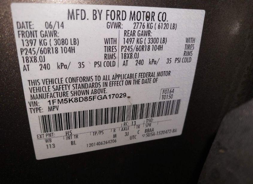 Photo 9 of 2015 Ford Explorer XLT (VIN 1FM5K8D85FGA17029)