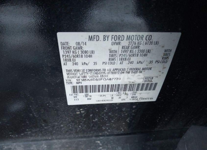 Photo 9 of 2015 Ford Explorer XLT (VIN 1FM5K8D85FGA67770)