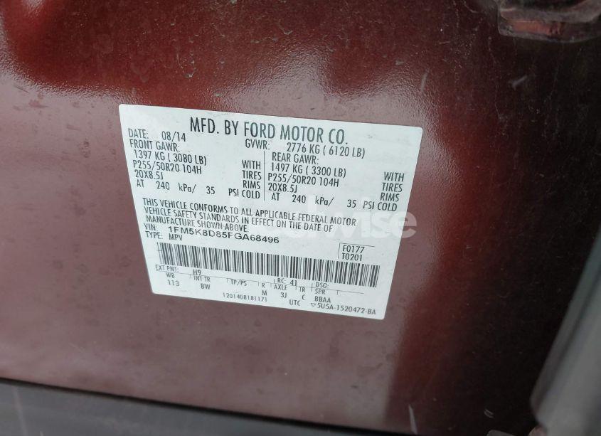 Photo 9 of 2015 Ford Explorer XLT (VIN 1FM5K8D85FGA68496)