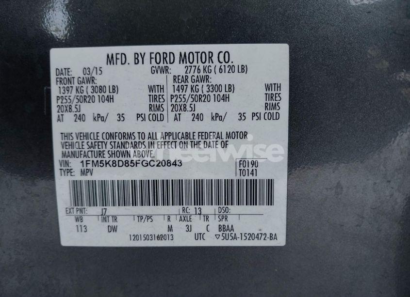 Photo 9 of 2015 Ford Explorer XLT (VIN 1FM5K8D85FGC20843)