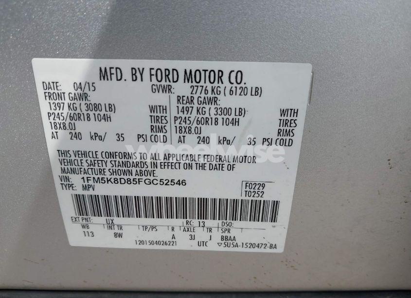 Photo 9 of 2015 Ford Explorer XLT (VIN 1FM5K8D85FGC52546)