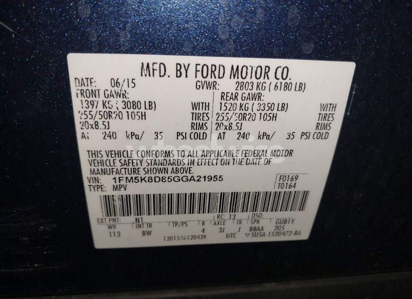 Photo 9 of 2016 Ford Explorer XLT (VIN 1FM5K8D85GGA21955)