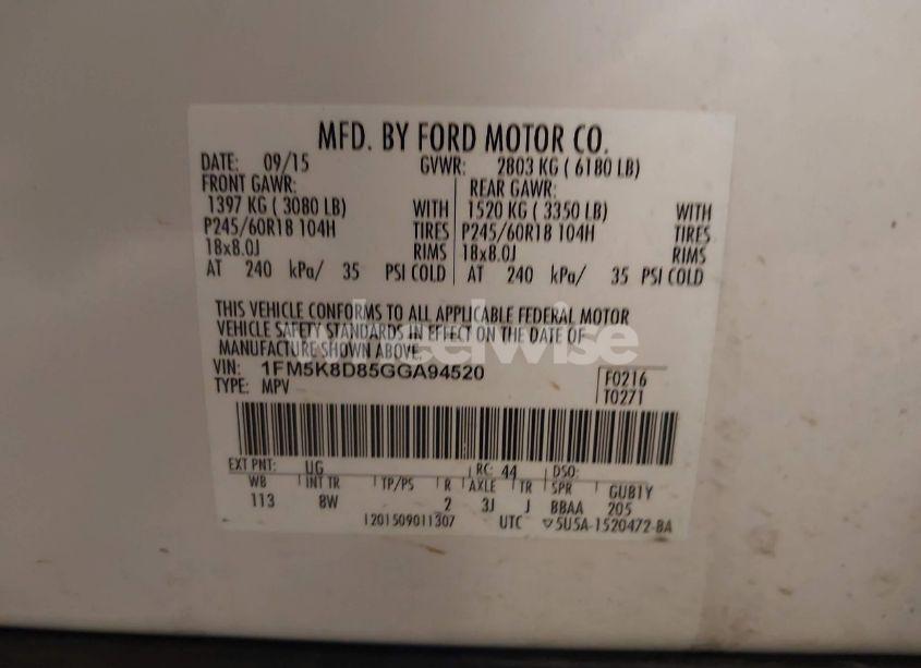 Photo 9 of 2016 Ford Explorer XLT (VIN 1FM5K8D85GGA94520)