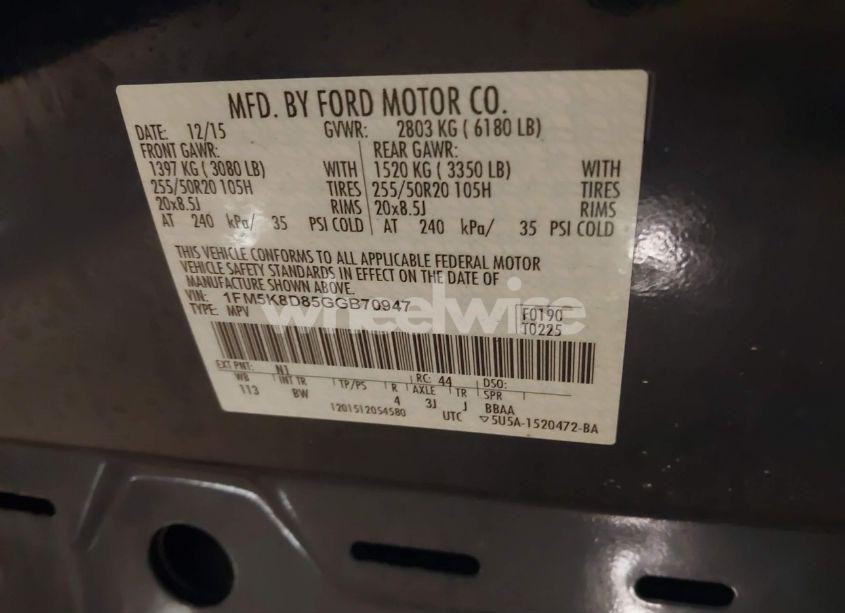 Photo 9 of 2016 Ford Explorer XLT (VIN 1FM5K8D85GGB70947)