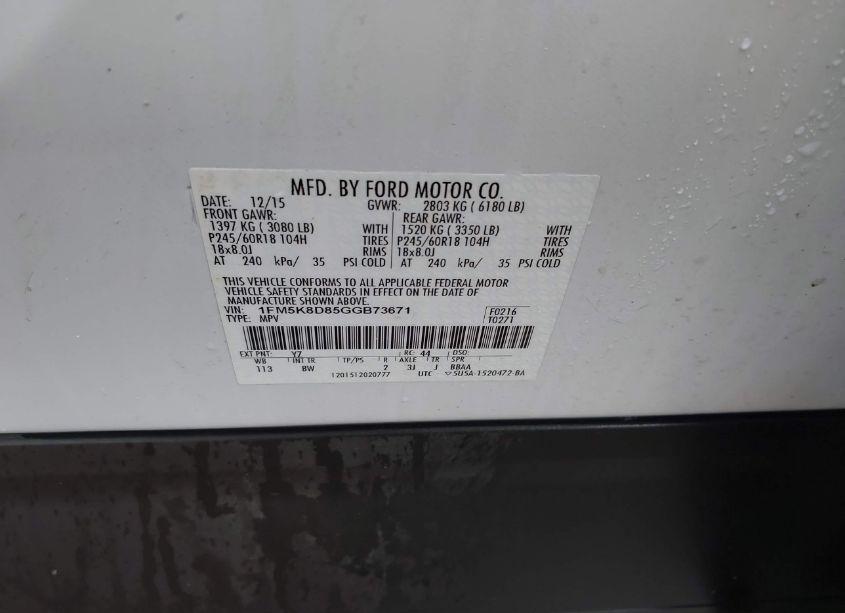 Photo 9 of 2016 Ford Explorer XLT (VIN 1FM5K8D85GGB73671)