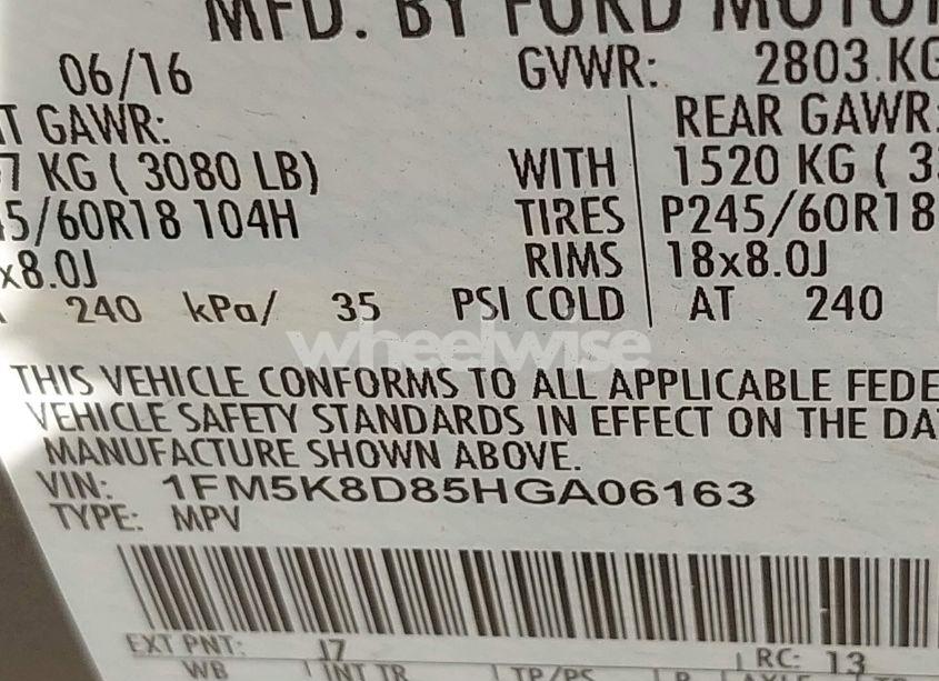 Photo 9 of 2017 Ford Explorer XLT (VIN 1FM5K8D85HGA06163)