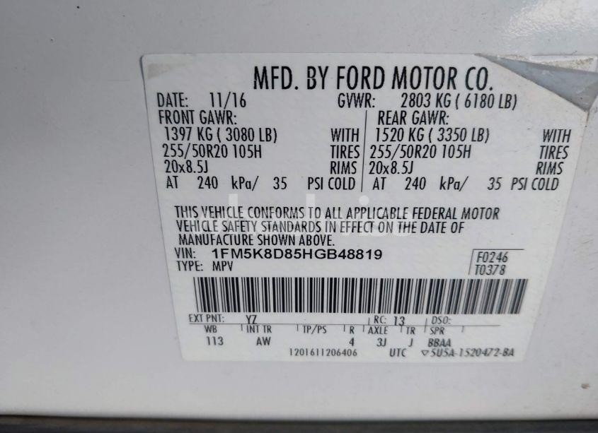 Photo 9 of 2017 Ford Explorer XLT (VIN 1FM5K8D85HGB48819)