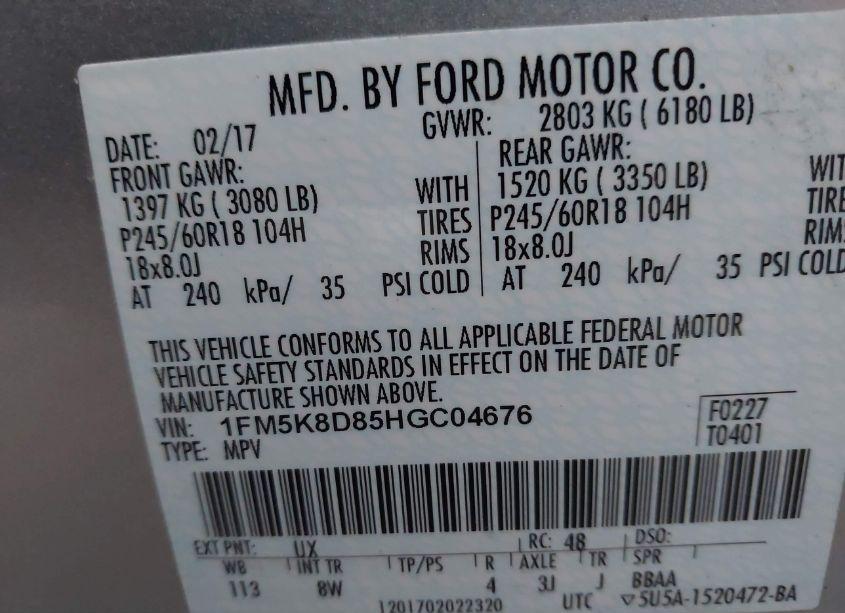 Photo 9 of 2017 Ford Explorer XLT (VIN 1FM5K8D85HGC04676)