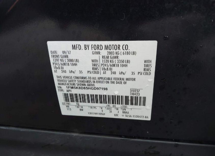 Photo 9 of 2017 Ford Explorer XLT (VIN 1FM5K8D85HGD97198)