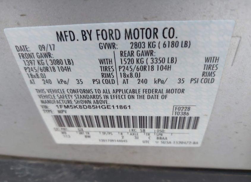 Photo 9 of 2017 Ford Explorer XLT (VIN 1FM5K8D85HGE11861)