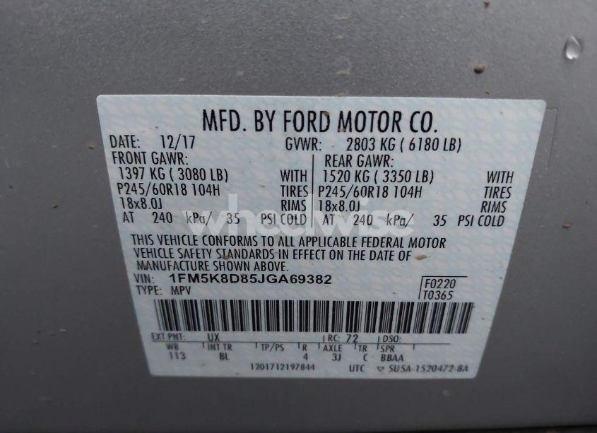 Photo 9 of 2018 Ford Explorer XLT (VIN 1FM5K8D85JGA69382)