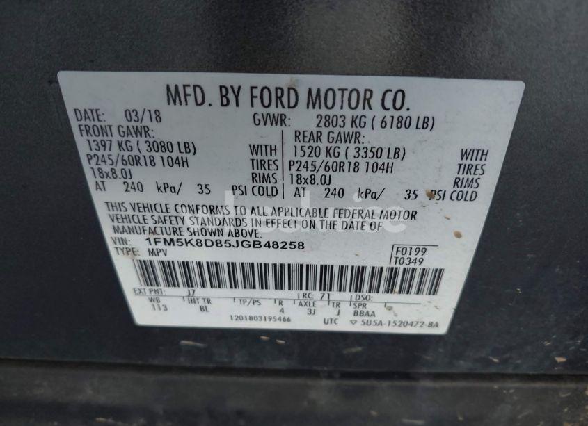 Photo 9 of 2018 Ford Explorer XLT (VIN 1FM5K8D85JGB48258)