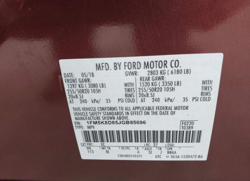 Photo 9 of 2018 Ford Explorer XLT (VIN 1FM5K8D85JGB85696)