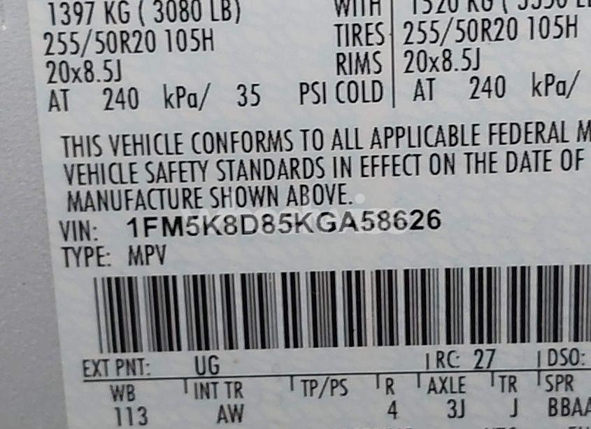 Photo 9 of 2019 Ford Explorer XLT (VIN 1FM5K8D85KGA58626)