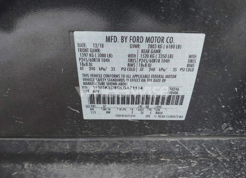 Photo 9 of 2019 Ford Explorer XLT (VIN 1FM5K8D85KGA71134)