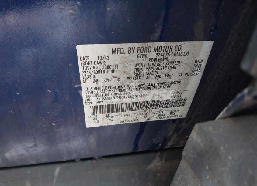 Photo 9 of 2013 Ford Explorer XLT (VIN 1FM5K8D86DGB59354)