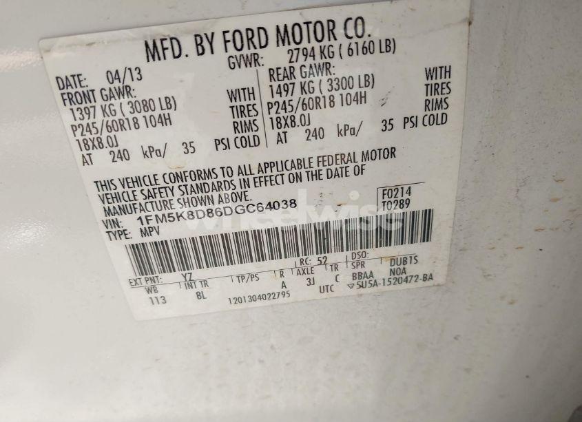 Photo 9 of 2013 Ford Explorer XLT (VIN 1FM5K8D86DGC64038)