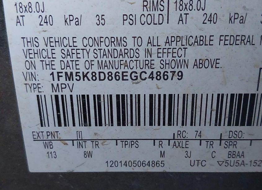 Photo 9 of 2014 Ford Explorer XLT (VIN 1FM5K8D86EGC48679)