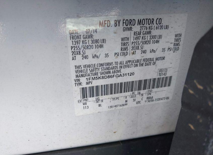 Photo 9 of 2015 Ford Explorer XLT (VIN 1FM5K8D86FGA31120)