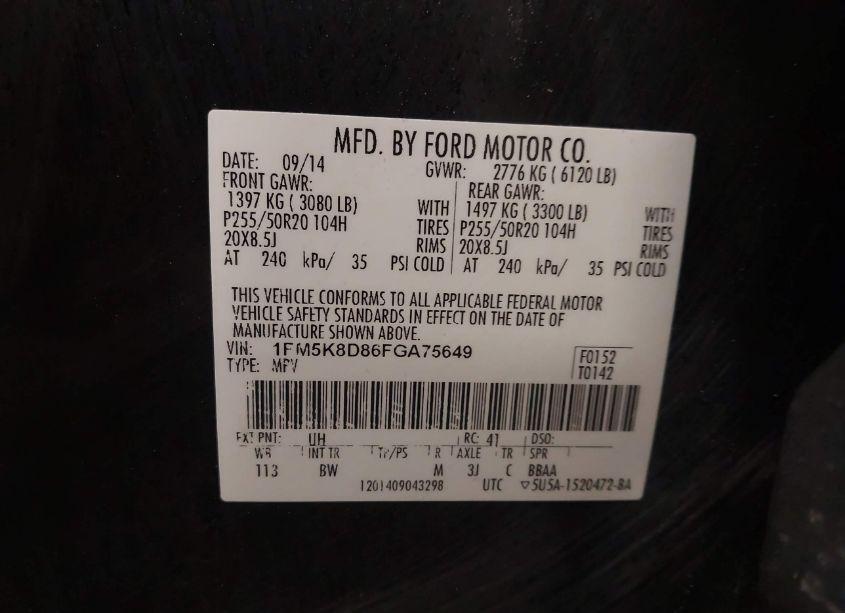 Photo 9 of 2015 Ford Explorer XLT (VIN 1FM5K8D86FGA75649)