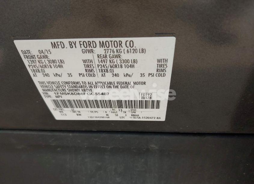 Photo 9 of 2015 Ford Explorer XLT (VIN 1FM5K8D86FGC55407)