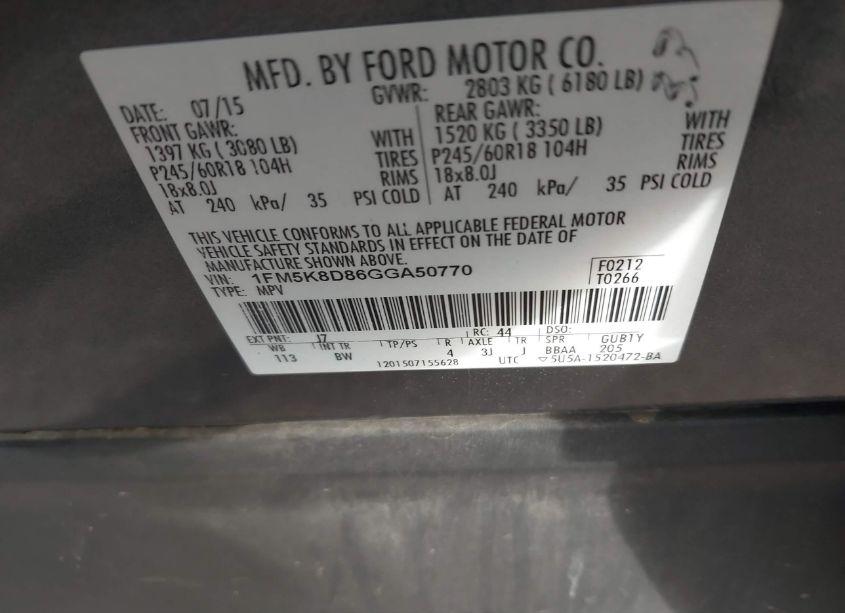 Photo 9 of 2016 Ford Explorer XLT (VIN 1FM5K8D86GGA50770)