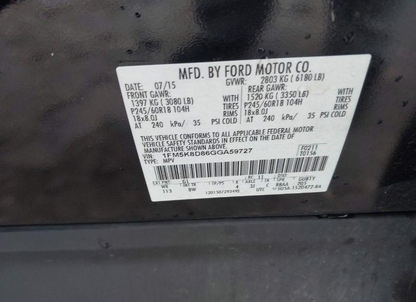 Photo 9 of 2016 Ford Explorer XLT (VIN 1FM5K8D86GGA59727)