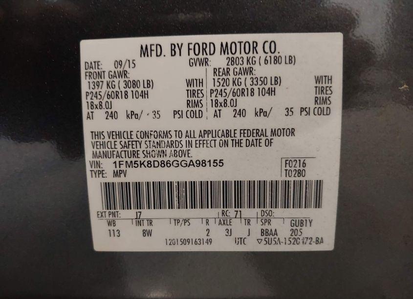 Photo 9 of 2016 Ford Explorer XLT (VIN 1FM5K8D86GGA98155)