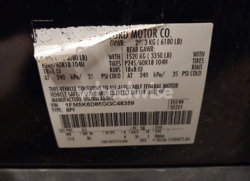 Photo 9 of 2016 Ford Explorer XLT (VIN 1FM5K8D86GGC48359)