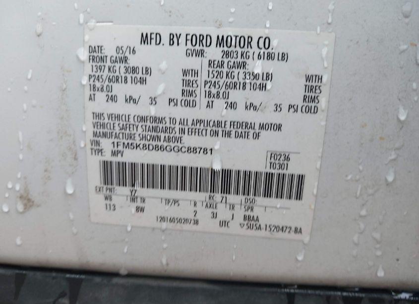 Photo 9 of 2016 Ford Explorer XLT (VIN 1FM5K8D86GGC88781)