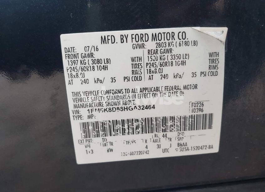 Photo 9 of 2017 Ford Explorer XLT (VIN 1FM5K8D86HGA32464)