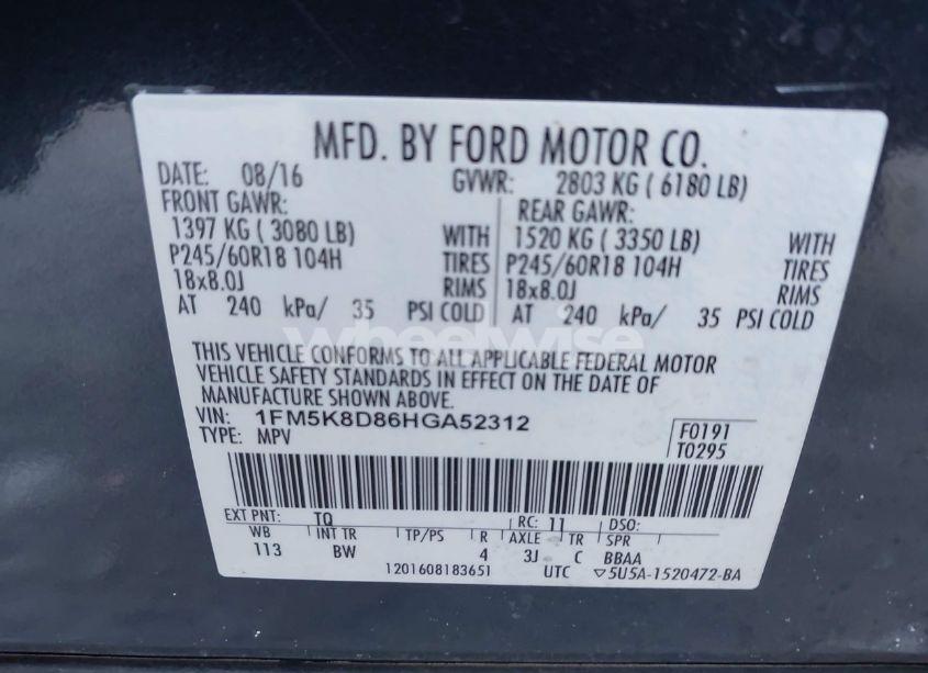 Photo 9 of 2017 Ford Explorer XLT (VIN 1FM5K8D86HGA52312)