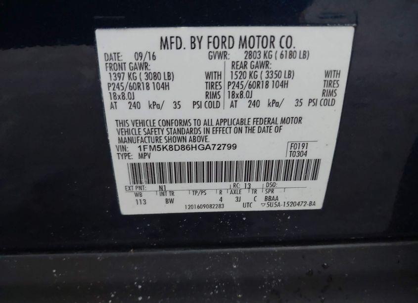 Photo 9 of 2017 Ford Explorer XLT (VIN 1FM5K8D86HGA72799)